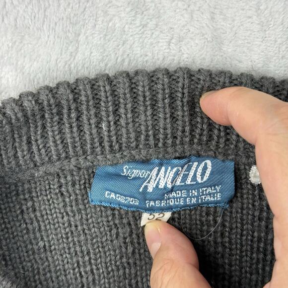 Vintage Angelo Wool Blend Cable Knit Leather Panel Sweater 52 Made In Italy 90s - Picture 3 of 9